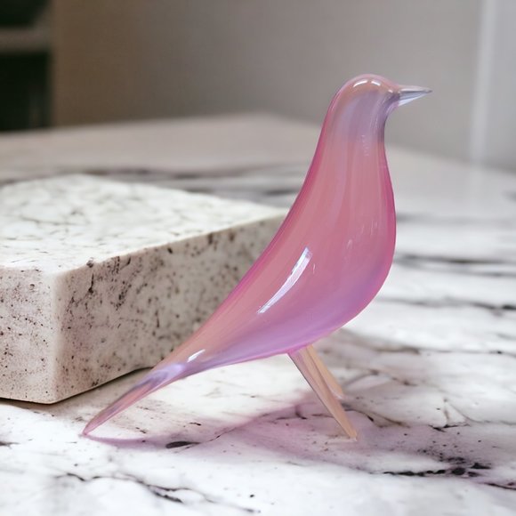 Mini Mid Century Modern Depression Eames Retro Bird Figurine Transparent Pink - Picture 4 of 6